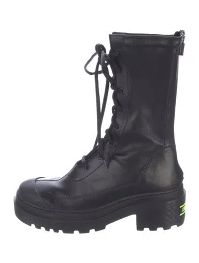 Pre-owned Dior Leather Whipstitch Trim Combat Boots In Black