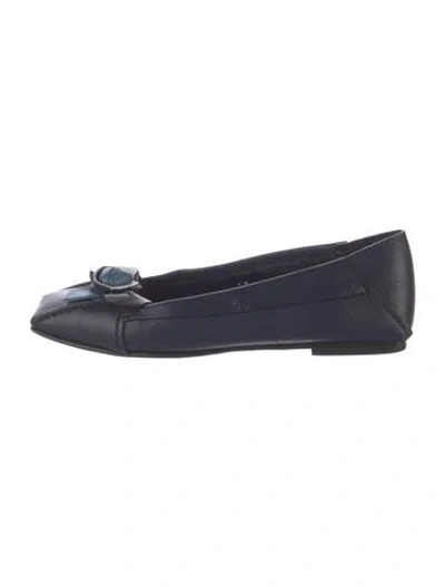 Pre-owned Dior Leather Whipstitch Trim Flats In Blue