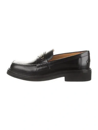 Pre-owned Dior Leather Whipstitch Trim Loafers In Black