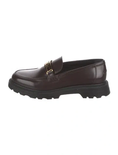 Pre-owned Dior Leather Whipstitch Trim Loafers In Burgundy