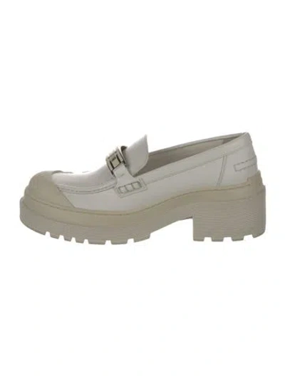 Pre-owned Dior Leather Whipstitch Trim Loafers In White
