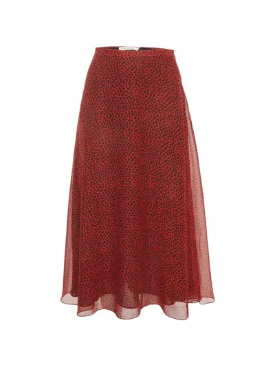 Pre-owned Dior Leopard-print Flared Midi Skirt In Red