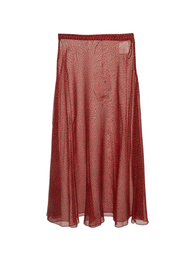 Pre-owned Dior Leopard-print Flared Midi Skirt In Red