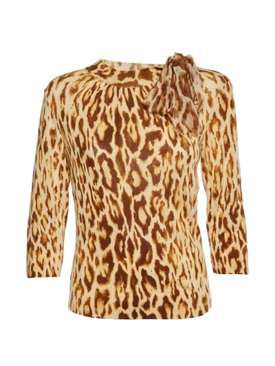 Pre-owned Dior Leopard-print Knotted Top In Brown
