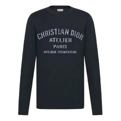 Dior Letter Print Round Neck Long Sleeve For Men Navy