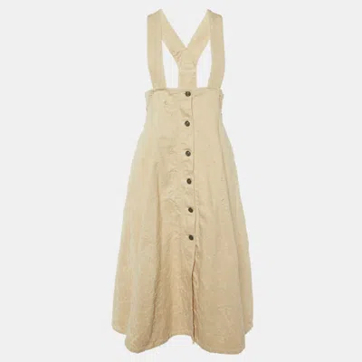 Pre-owned Dior Light Beige Distressed Cotton Pinafore Dress M
