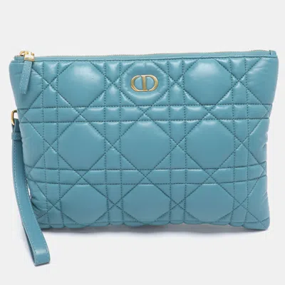 Pre-owned Dior Light Blue Cannage Leather Caro Pouch Clutch