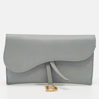 Pre-owned Dior Light Blue Leather Saddle Pouch