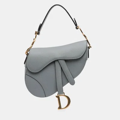 Pre-owned Dior Light Blue Mini Grained Calfskin Saddle Bag
