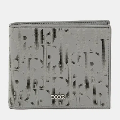Pre-owned Dior Light Grey Oblique Leather Bi-fold Wallet In Gray