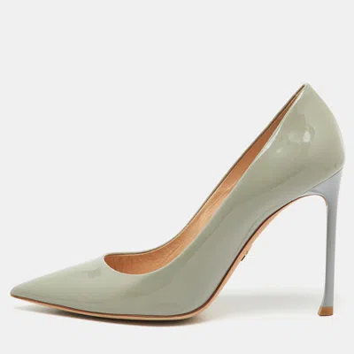 Pre-owned Dior Light Grey Patent Leather Cherie Pointed Toe Pumps Size 38 In Gray