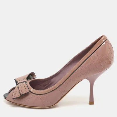 Pre-owned Dior Light Mauve Patent Leather Peep Toe Pumps Size 36.5