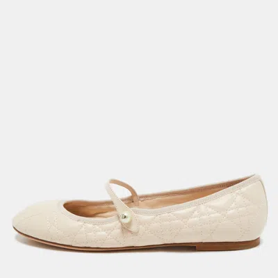Pre-owned Dior Light Peach Cannage Leather Mary Jane Ballet Flats Size 40 In Orange