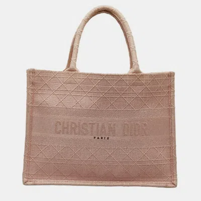 Pre-owned Dior Light Pink Cannage Embroidered Canvas Book Tote