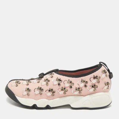 Pre-owned Dior Light Pink/black Mesh Fusion Embellished Slip On Sneakers Size 37