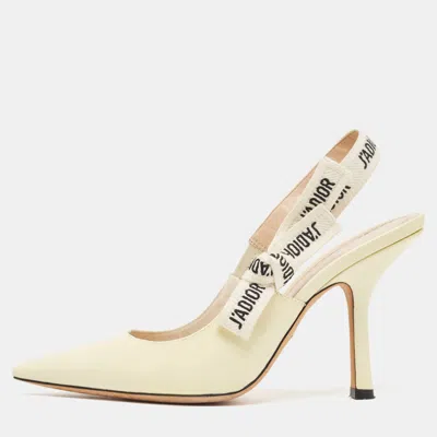 Pre-owned Dior Light Yellow Patent Leather J'a Slingback Pumps Size 37.5