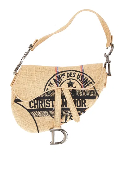 Pre-owned Dior Limited Edition Raffia Saddle Bag In Sand