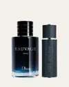 Dior Limited Edition Sauvage Parfum And Travel Spray Gift Set In Blue