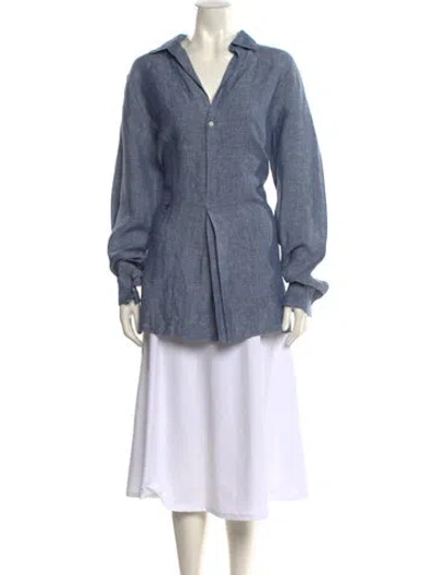 Pre-owned Dior Linen Long Sleeve Tunic In Blue
