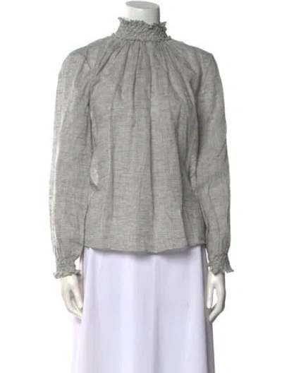 Pre-owned Dior Linen Mock Neck Blouse W/ Tags In Gray