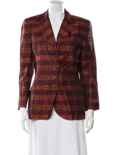 Pre-owned Dior Linen Plaid Print Blazer In Burgundy