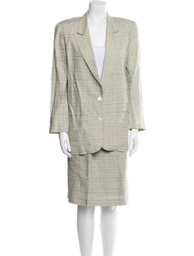 Pre-owned Dior Linen Plaid Print Skirt Suit In Multi
