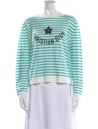 Pre-owned Dior Linen Striped Sweater In Blue/green