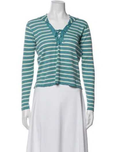 Pre-owned Dior Linen Striped Sweater W/ Tags In Blue