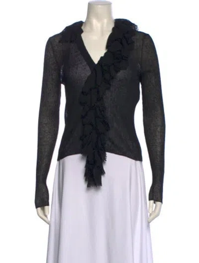 Pre-owned Dior Linen V-neck Crop Top W/ Tags In Black