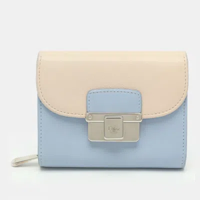 Pre-owned Dior Ling Light Blue/light Beige Leather Compact Wallet