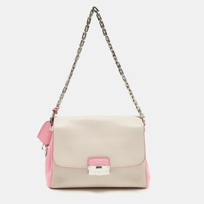 Pre-owned Dior Ling Small Light Beige/pink Leather Shoulder Bag In Sand