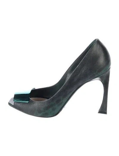 Pre-owned Dior Lizard Animal Print Pumps In Green