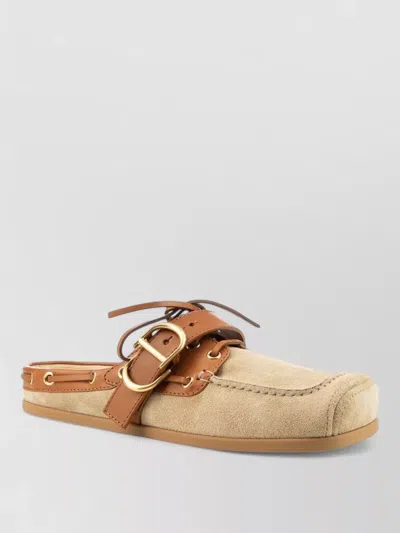 Dior Loafers Leather Trim Round Toe Stitching In Animal Print