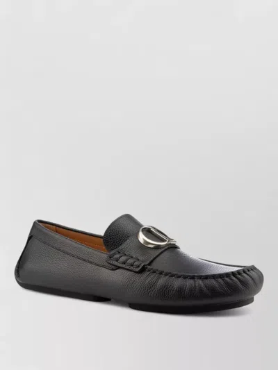 Dior Loafers Round Toe Textured Finish Metal Detail In Black