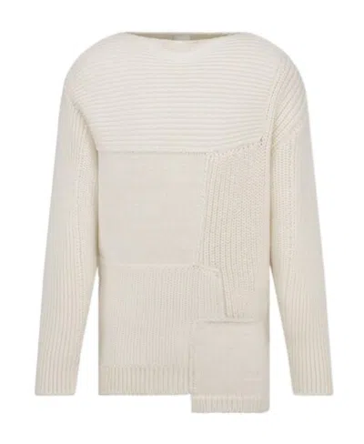 Dior Logo Asymmetrical Knitted Pullover In White