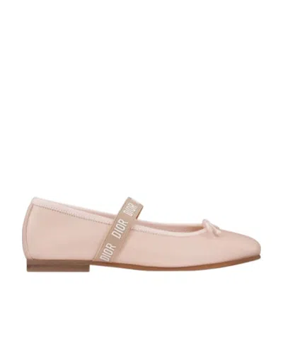 Dior Logo Bow Ballet Shoes In Pink