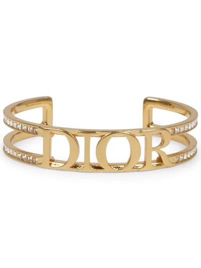 Dior Logo Bracelet With Crystal Accents In Gold