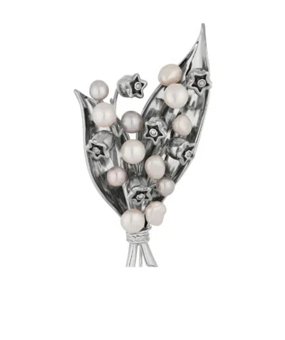 Dior Logo Brooch In Gray
