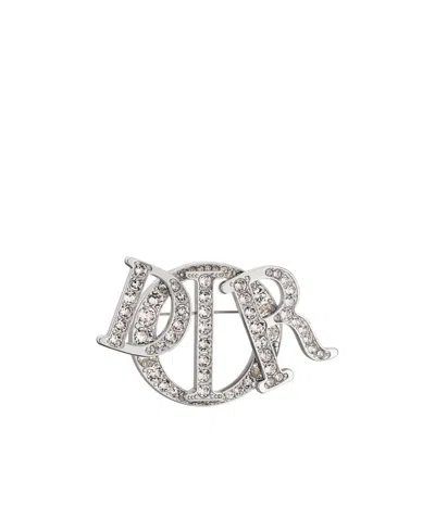 Dior Logo Brooch In Gray