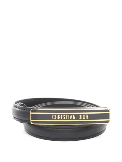 Pre-owned Dior Logo Buckle Leather Belt In Black