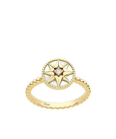 Dior Logo Carved Diamond Inlaid Ring In Yellow