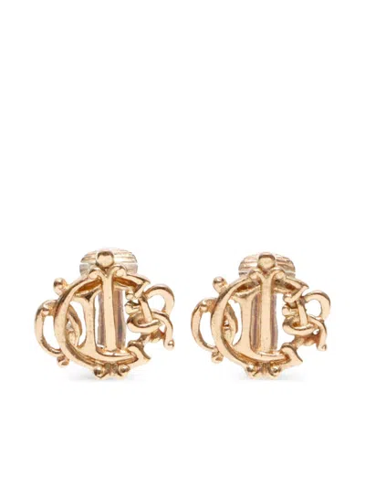 Pre-owned Dior Logo Clip-on Earrings In Gold