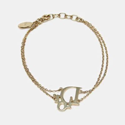 Pre-owned Dior Logo Crystals Gold Tone Bracelet