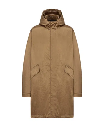 Dior Logo Details Hooded Coat In Brown