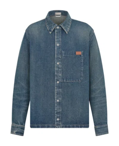 Dior Logo Details Long-sleeved Shirt In Blue