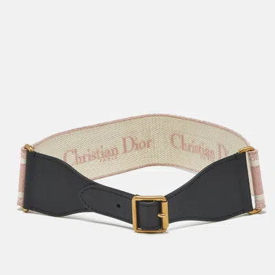 Pre-owned Dior Logo Embroidered Buckle Belt Pink/black Canvas And Leather