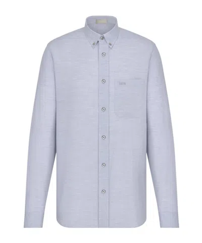 Dior Logo Embroidered Long-sleeved Shirt In Blue