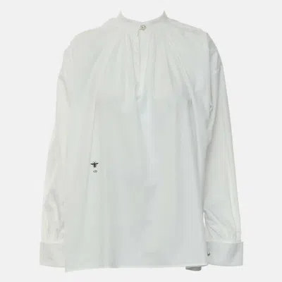 Pre-owned Dior Logo Embroidered Poplin Blouse Size M In White