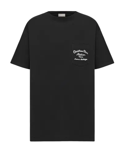 Dior Logo Embroidered Short-sleeved T-shirt In Black