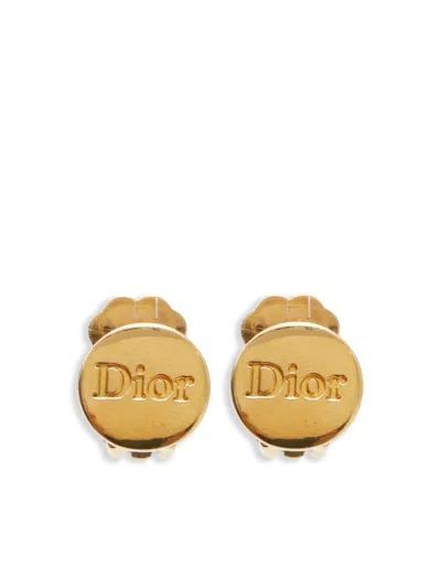 Pre-owned Dior Logo-engraved Clip-on Earrings In Gold